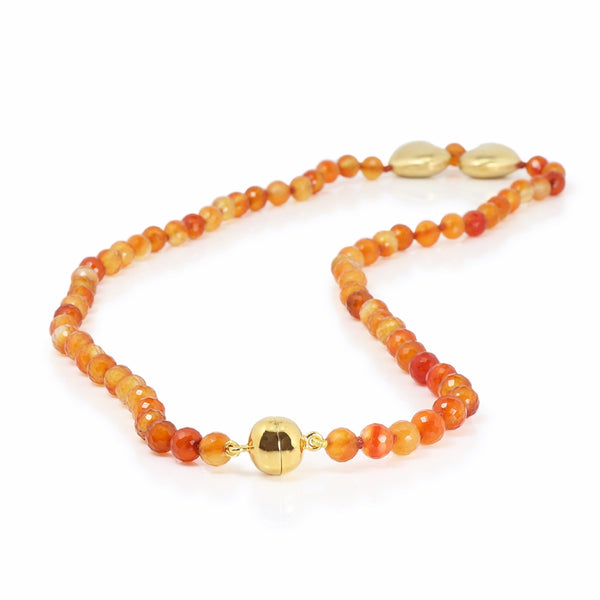 Faceted Natural Carnelian & Hearts Necklace