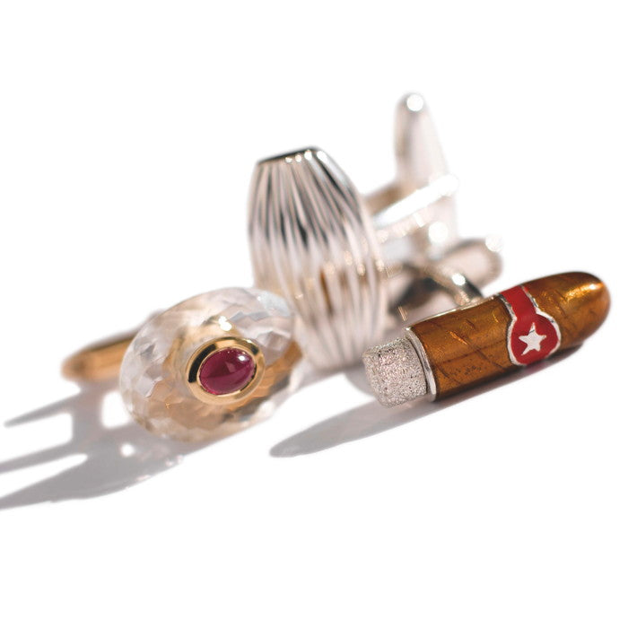 Churchill Cigar Silver & Enamel Cufflinks