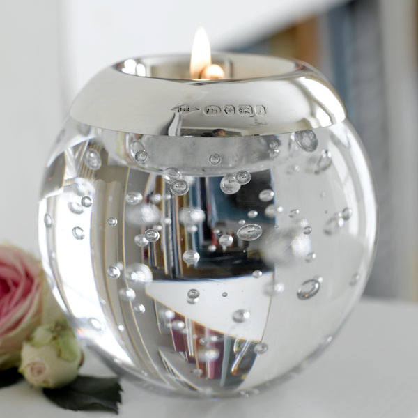 Isle of Wight British Art Glass Crystal Sphere Tealight Holder