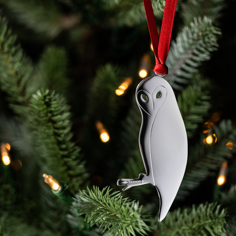 Wise Owl Sterling Silver Christmas Decoration