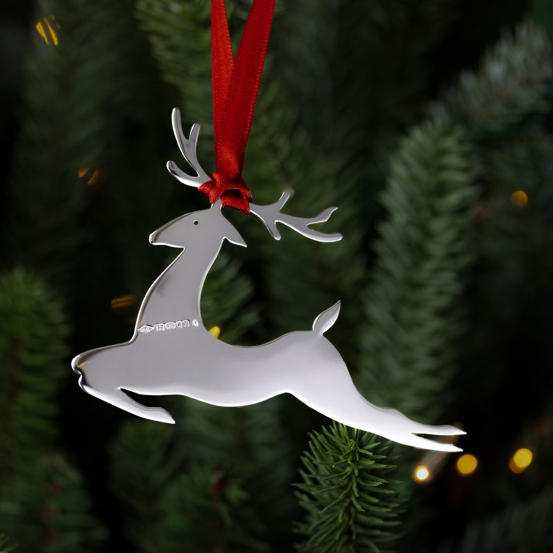 Prancer Reindeer Sterling Silver Christmas Decoration