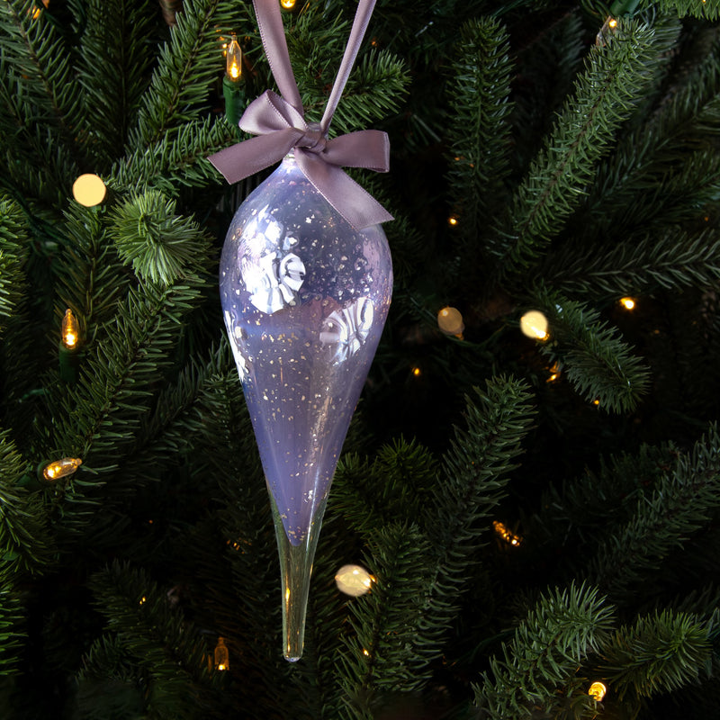 Frostflake Hand Blown Cane Glass Christmas Decoration (Lilac)