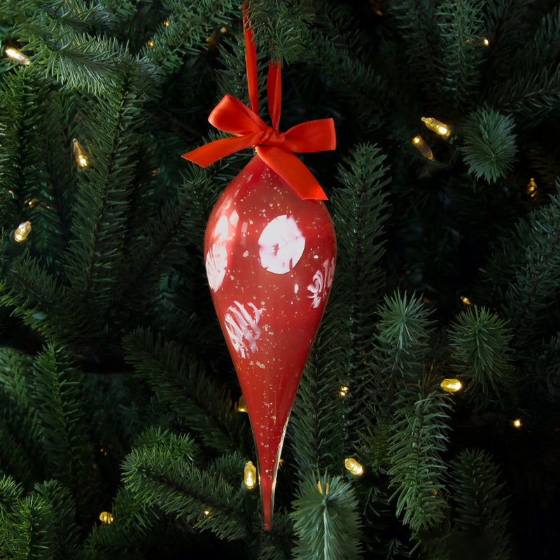 Frostflake Hand Blown Cane Glass Christmas Bauble (Red)