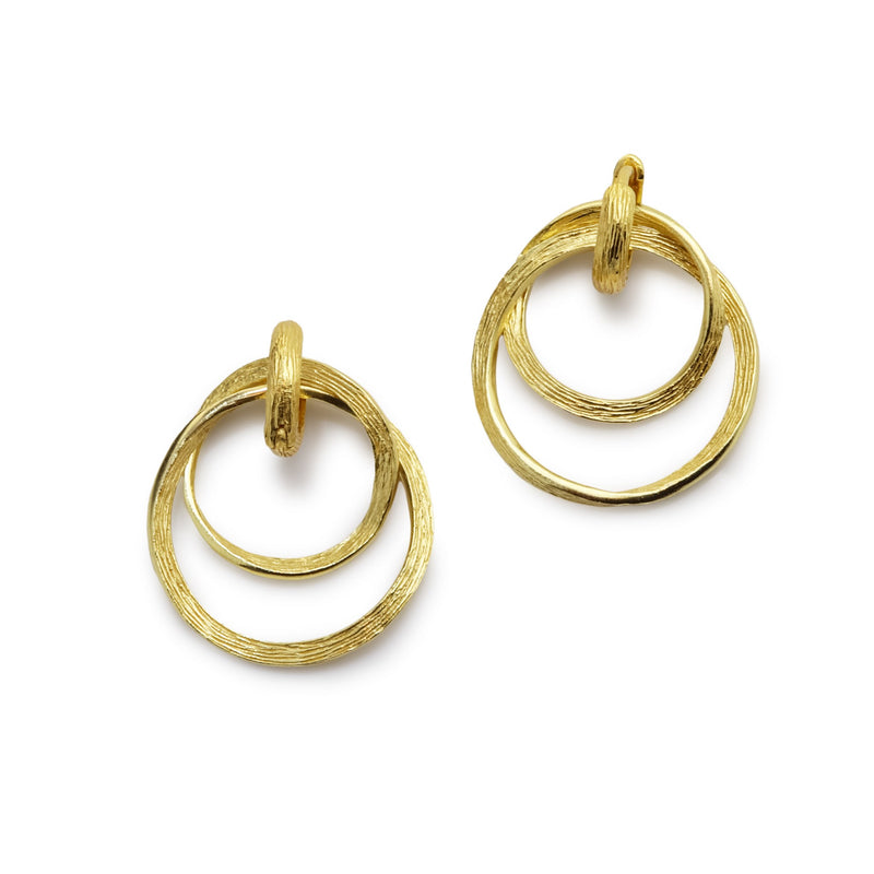 Ottoman Textured Gilded Silver Double Loop Earrings