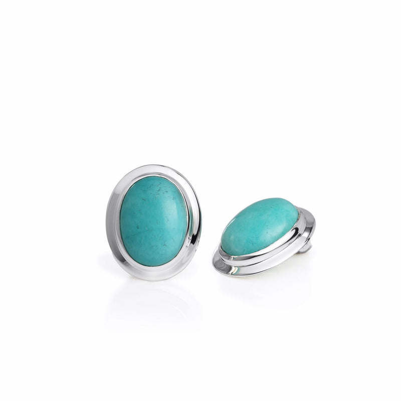 Amazonite Oval Cabochon Clip on Earrings