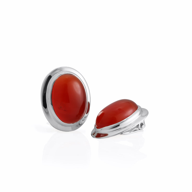Carnelian Oval Cabochon Clip on Earrings CLEARANCE SAVE £60