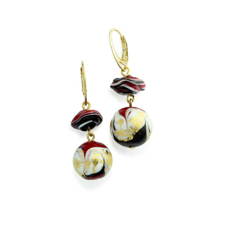 Tosca Murano Glass Red & Gold Earrings