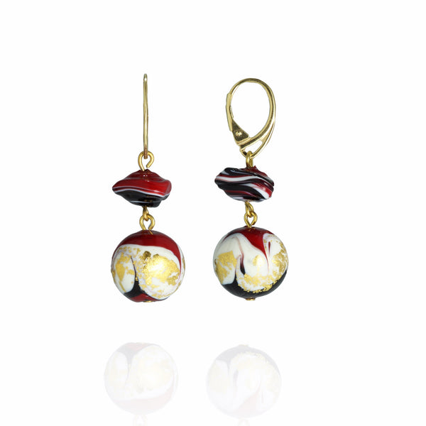 Tosca Murano Glass Red & Gold Earrings