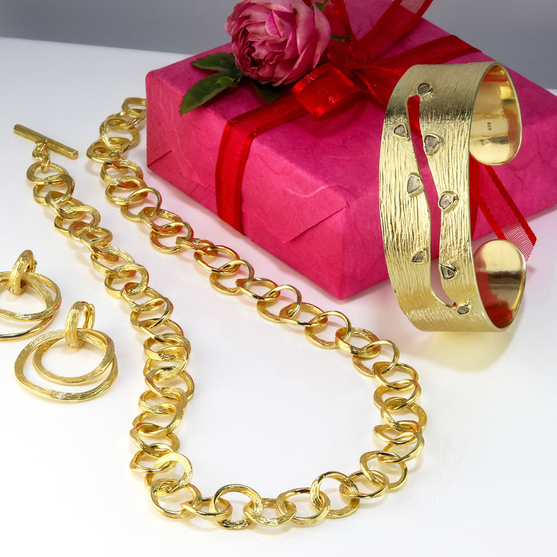 Ormonde Gilded Silver & Diamond Cuff Bangle