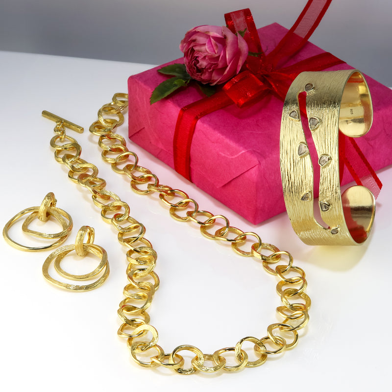 Ottoman Textured Gilded Silver Double Loop Earrings