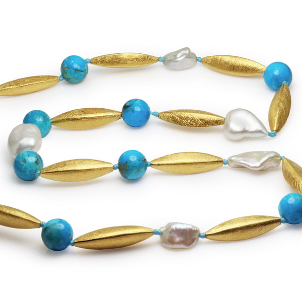 Kingman Turquoise & Baroque Pearl Necklace