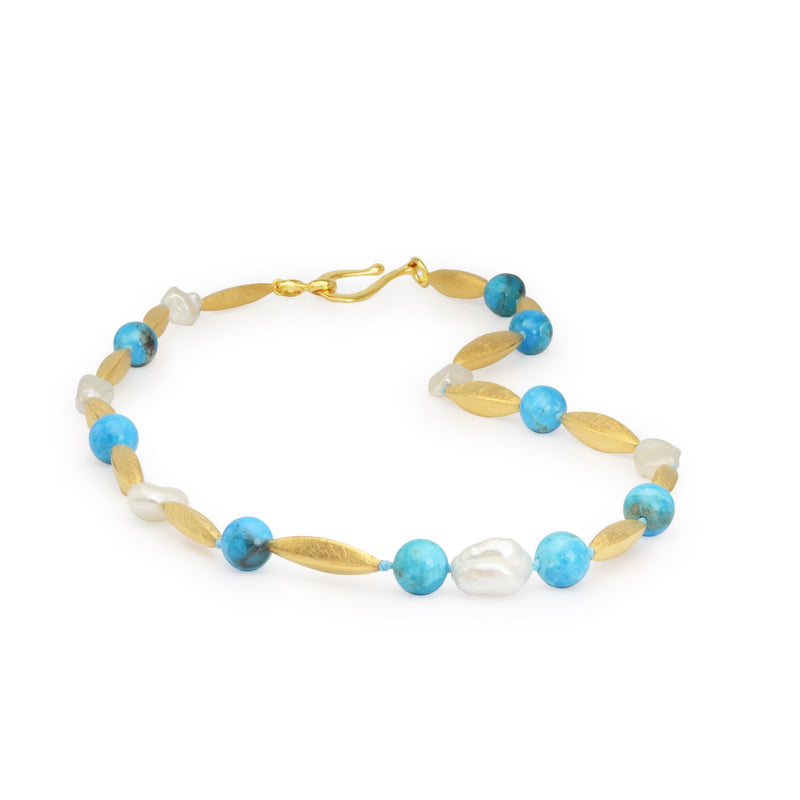 Kingman Turquoise & Baroque Pearl Necklace