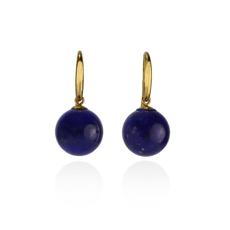 Natural Lapis Lazuli Round Drop Earrings 9ct Yellow Gold V46