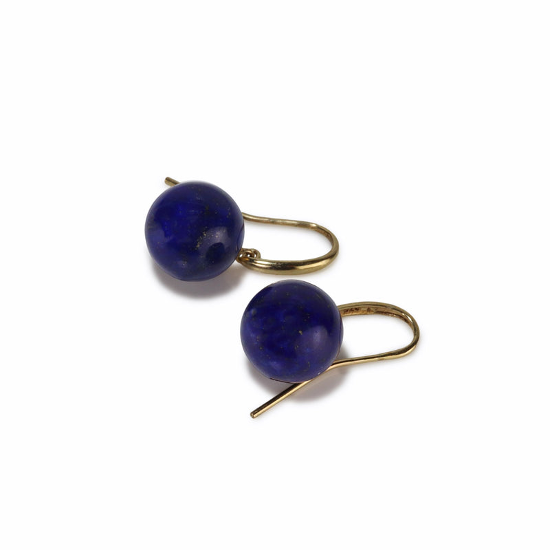 Natural Lapis Lazuli Round Drop Earrings 9ct Yellow Gold V46