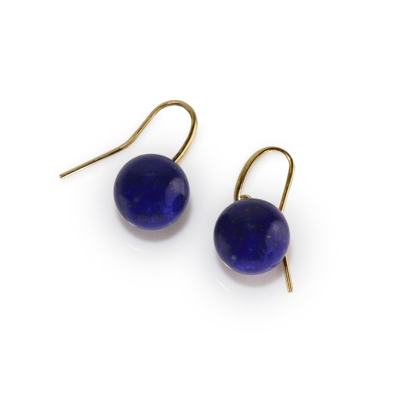 Natural Lapis Lazuli Round Drop Earrings 9ct Yellow Gold V46