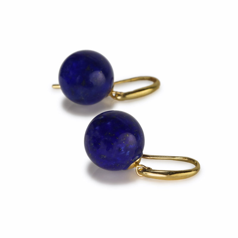 Natural Lapis Lazuli Round Drop Earrings 9ct Yellow Gold V46