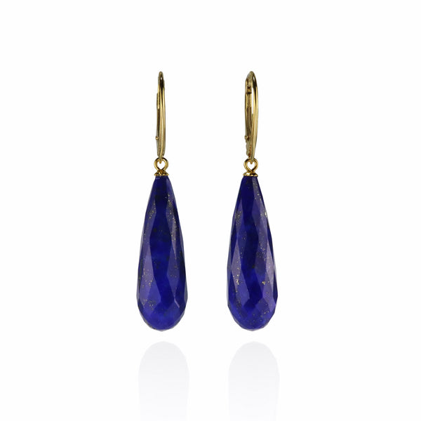 Faceted Lapis Lazuli Long Drop Earrings V44