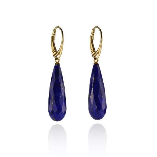 Faceted Lapis Lazuli Long Drop Earrings V44