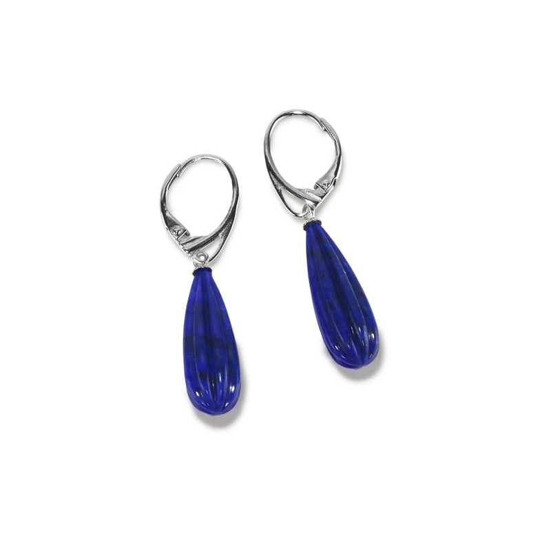 Natural Lapis Lazuli Carved Drop Earrings V45