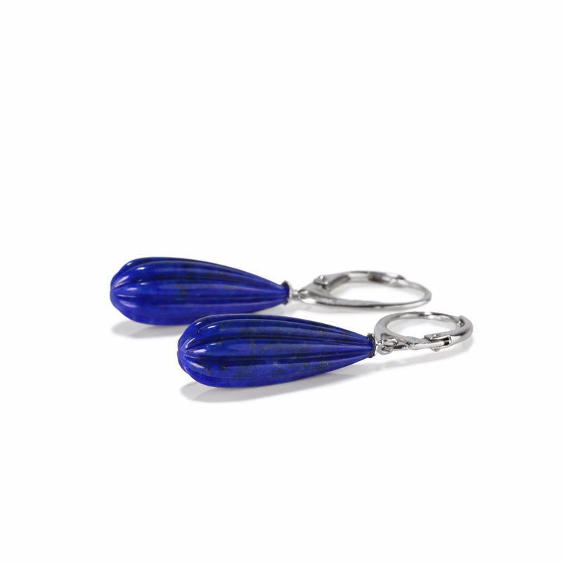 Natural Lapis Lazuli Carved Drop Earrings V45