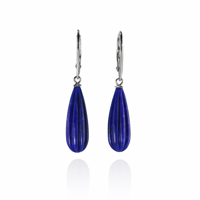 Natural Lapis Lazuli Carved Drop Earrings V45