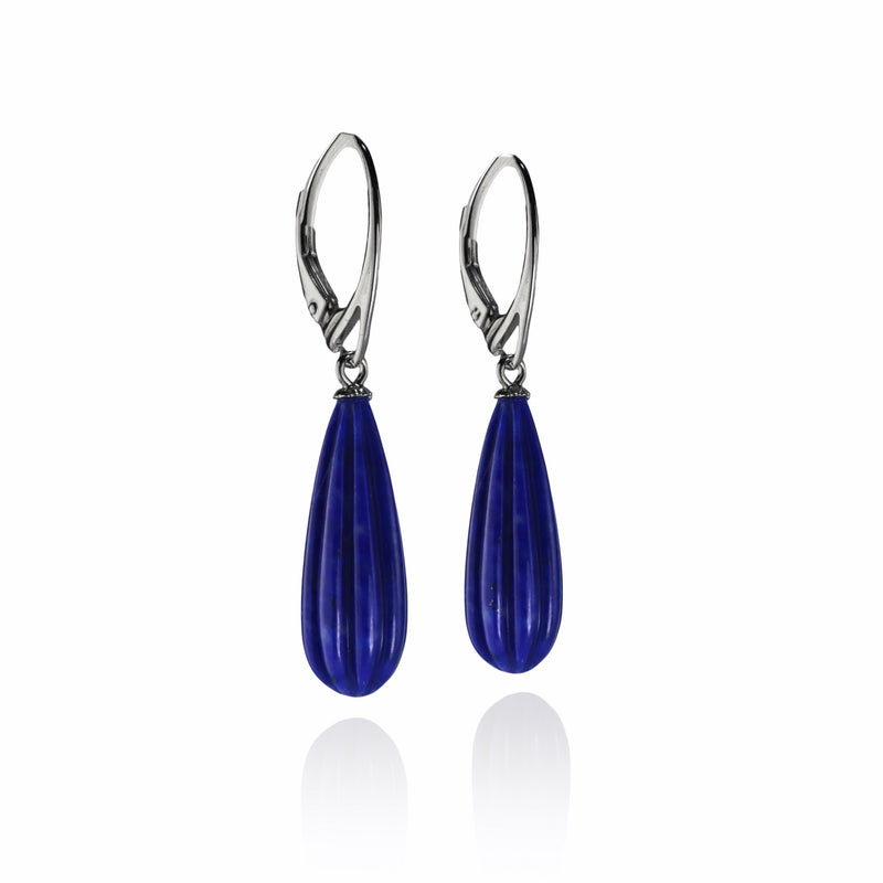 Natural Lapis Lazuli Carved Drop Earrings V45