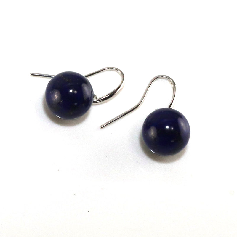 Natural Lapis Lazuli Round Drop Earrings 9ct White Gold A16