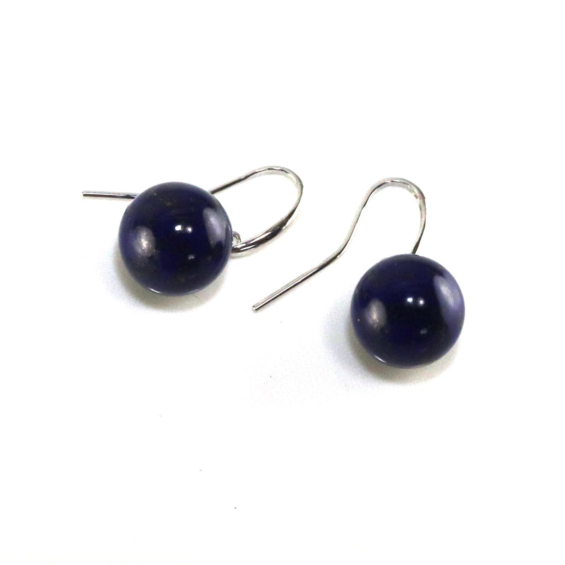 Natural Lapis Lazuli Round Drop Earrings 9ct White Gold A16