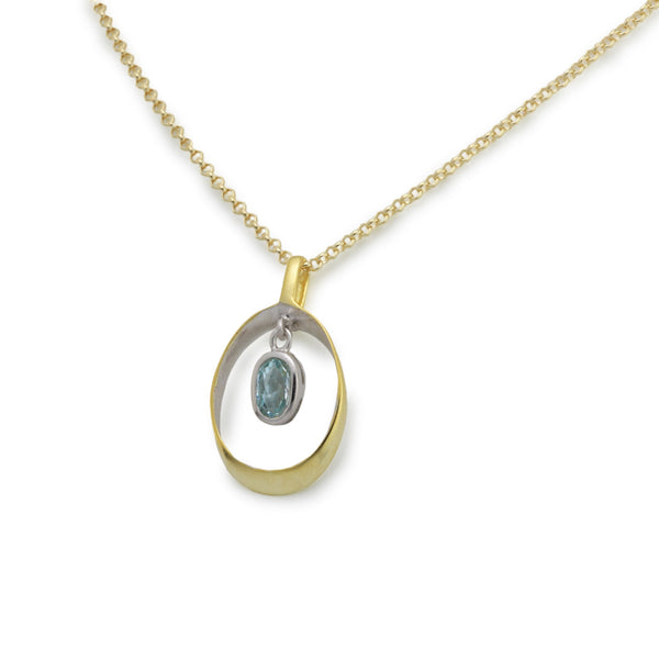 Two Tone Sterling Silver Blue Topaz Pendant
