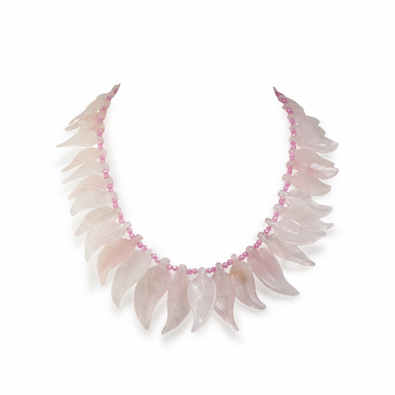 Rose Quartz & Pink Zirconia Leaf Collar Necklace