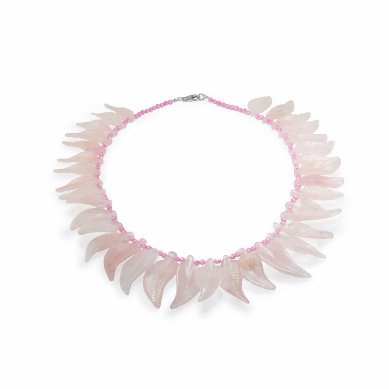Rose Quartz & Pink Zirconia Leaf Collar Necklace