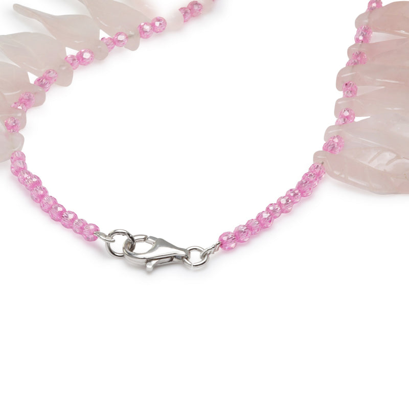 Rose Quartz & Pink Zirconia Leaf Collar Necklace