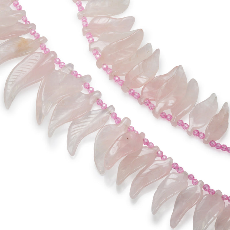 Rose Quartz & Pink Zirconia Leaf Collar Necklace