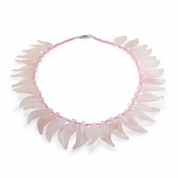 Rose Quartz & Pink Zirconia Leaf Collar Necklace