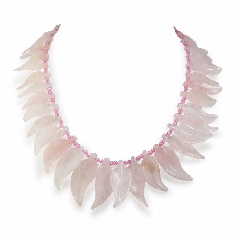 Rose Quartz & Pink Zirconia Leaf Collar Necklace