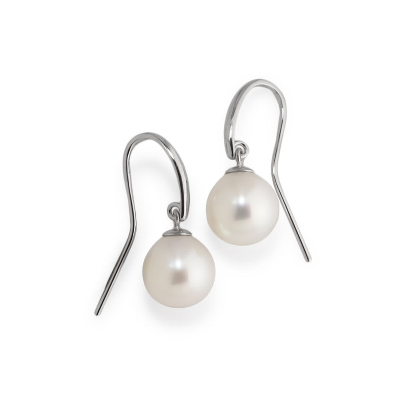 9/10mm Pearl & Sterling Silver Hook Earrings E305