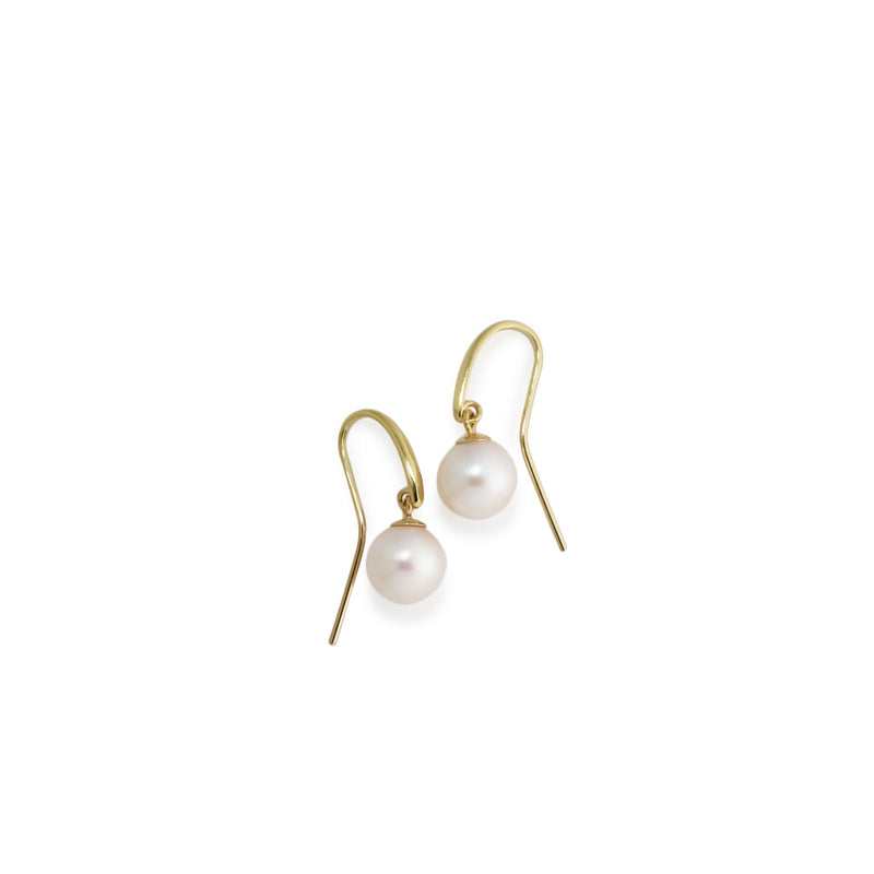 Round 8/8.5mm Pearl & 9ct Gold Hook Earrings E304