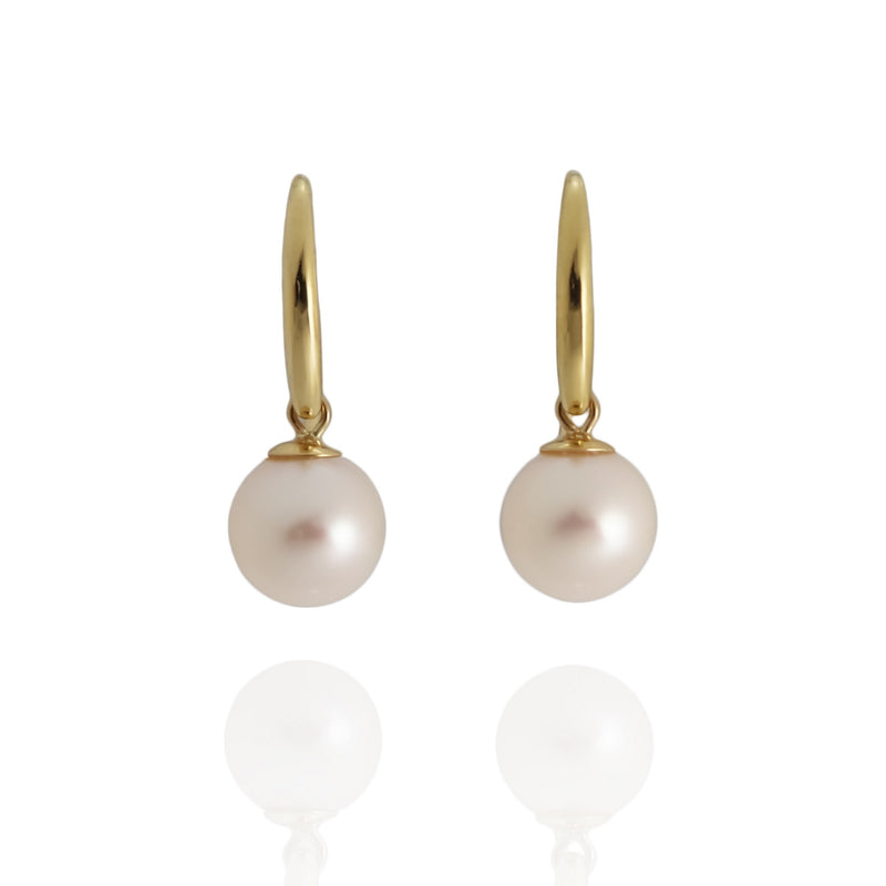Round 8/8.5mm Pearl & 9ct Gold Hook Earrings E304