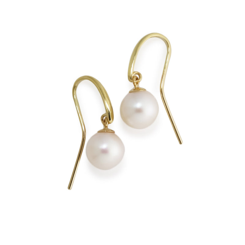 Round 8/8.5mm Pearl & 9ct Gold Hook Earrings E304