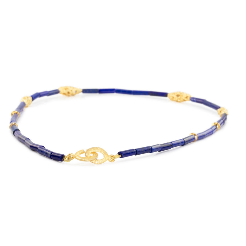 Natural Lapis Lazuli & Gilded Silver Necklace H22