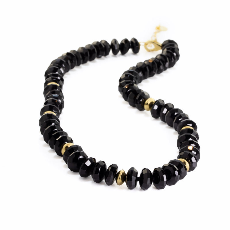 Black Onyx Faceted Rondelle Necklace H24