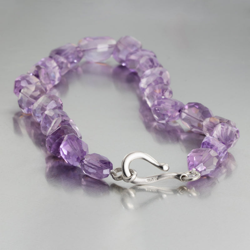 Natural 'Rose de France' Amethyst Faceted Nugget Necklace H28