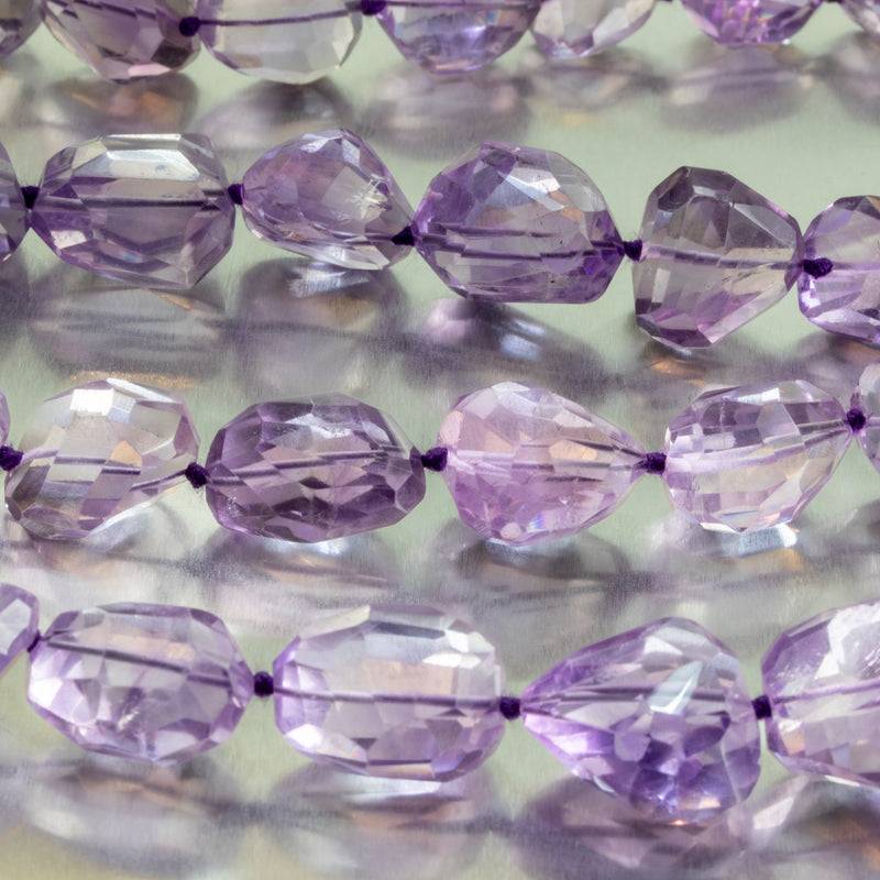 Natural 'Rose de France' Amethyst Faceted Nugget Necklace H28