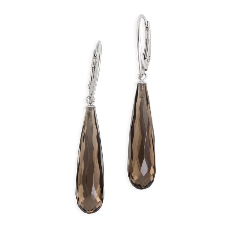 Faceted Smoky Quartz Long Drop Earrings V31