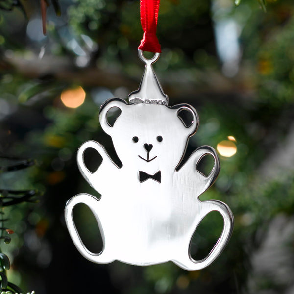 Teddy Edward (plain) Silver Christmas Ornament