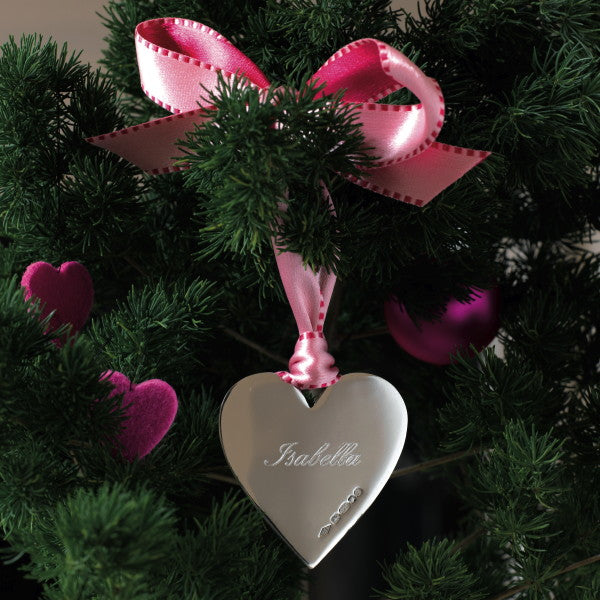 Sterling Silver Love-U-Heart Christmas Decoration (Red Ribbon)