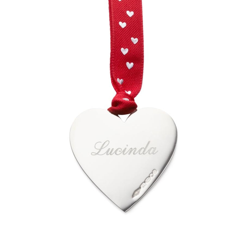 Sterling Silver Love-U-Heart Christmas Decoration (Red Ribbon)