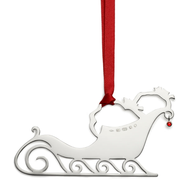 Sterling Silver Sleigh Christmas Tree Decoration with English Hallmarks with engraving