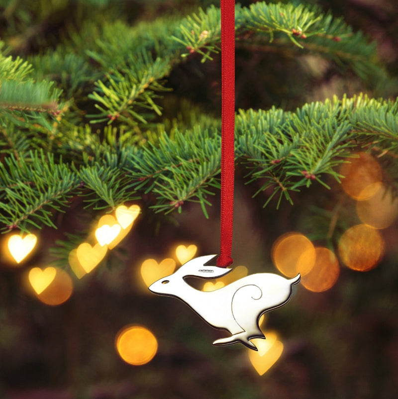 Running Hare Sterling Silver Christmas Tree Decoration