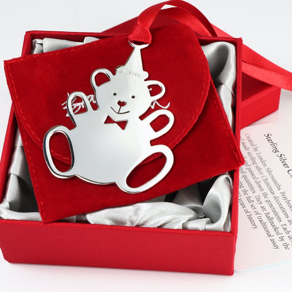 Teddy Edward (plain) Silver Christmas Ornament